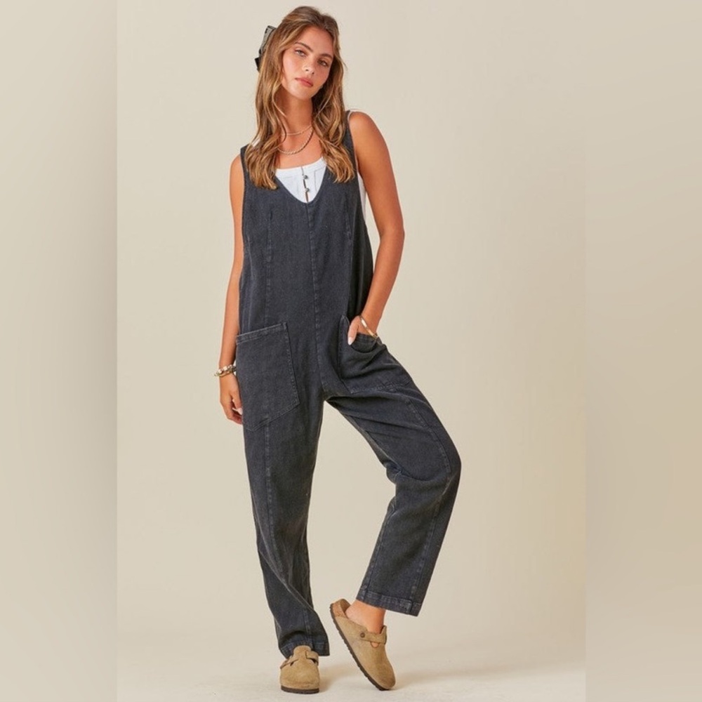 We the Free Highroller Jumpsuit in black denim, size small, NWT